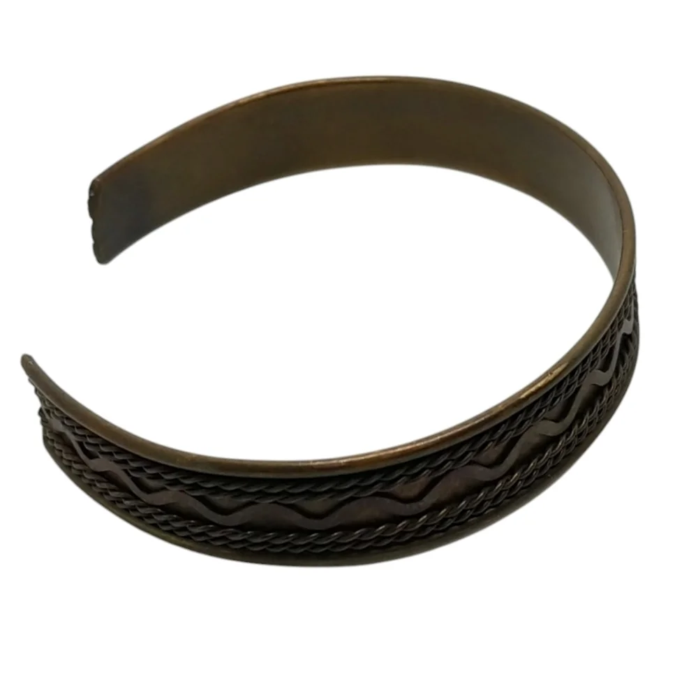 VINTAGE SERENTINE WAVE & ROPE DESIGN COPPER CUFF BRACELET